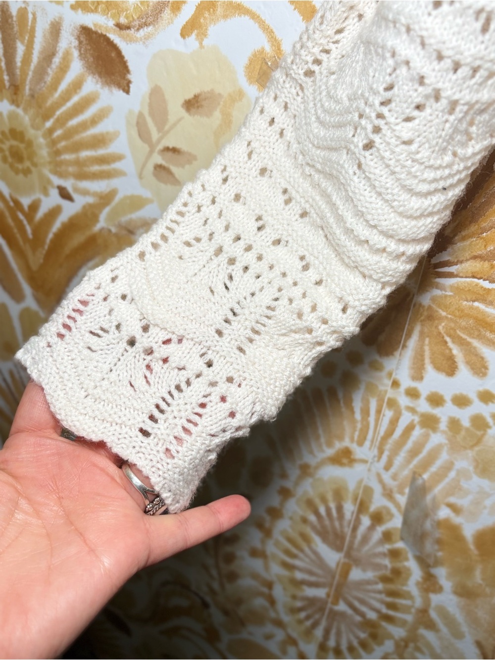 Cream Crochet Knit Cardigan Sweater | Boho Tie Front Top | Coastal Cottagecore - Picture 9 of 12